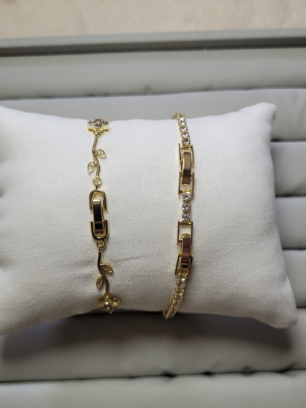 Gold-Tone Purple Flower Crystal Bracelet Set - Picture 2 of 5